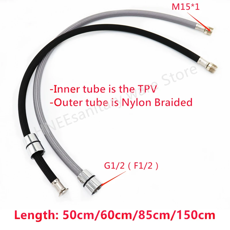 Flexible Hose Braided - 50cm/60cm/85cm/150cm F1/2 M15*1 Nylon Braided Flexible